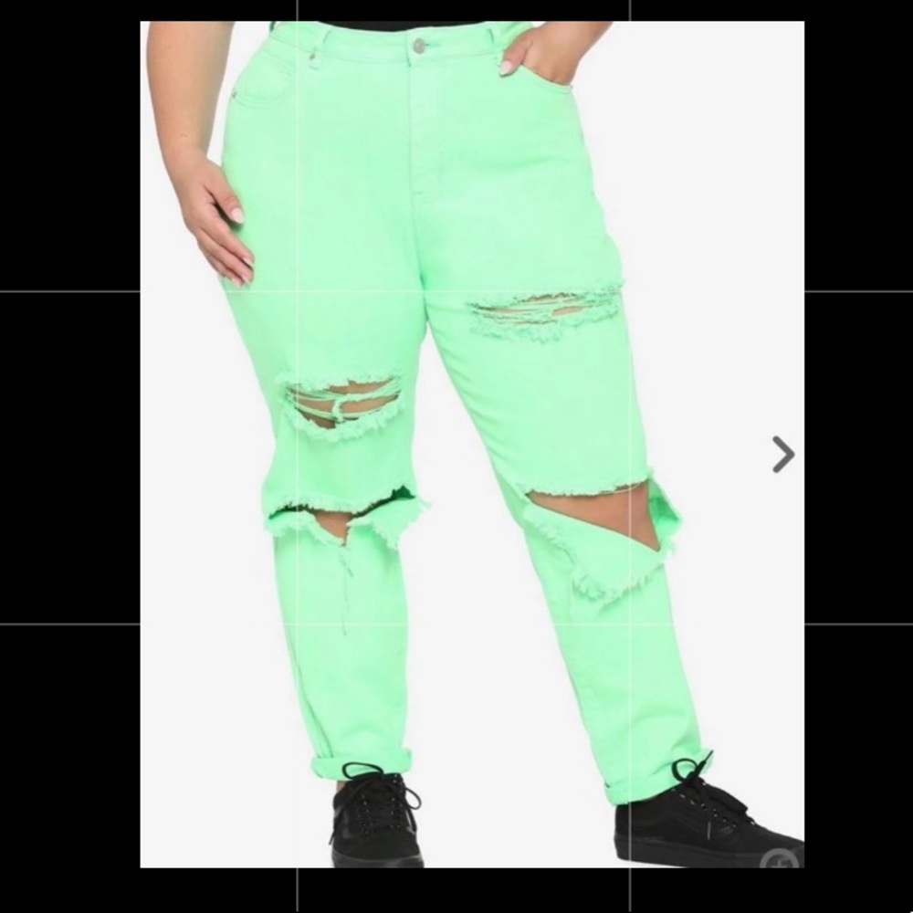 Hot Topic Neon Green Distressed Ripped Skinny